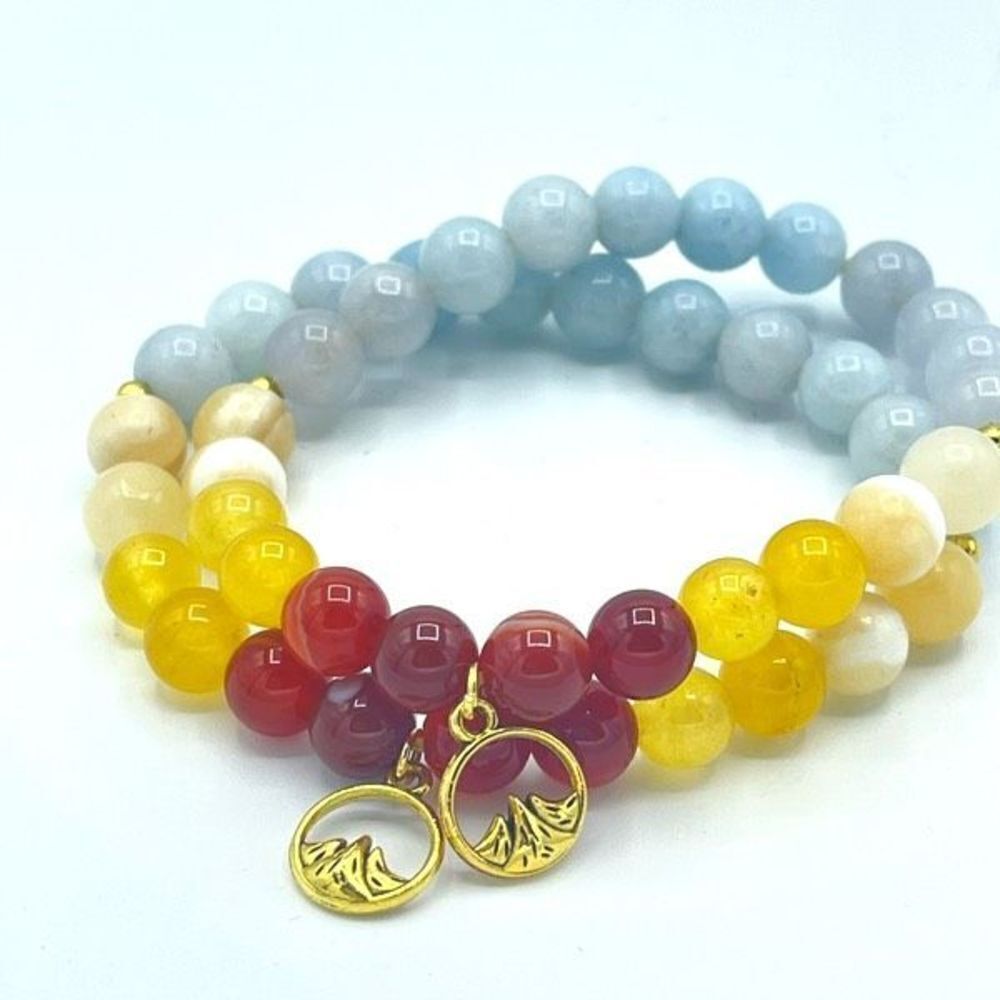 Mountain wave carnelian yellow agate honey calcite aquamarine beaded stretch bra